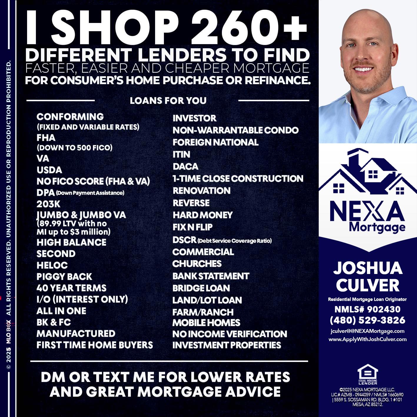 I SHOP +260 - Joshua Culver -Residential Mortgage Loan Originator & Recruiter
