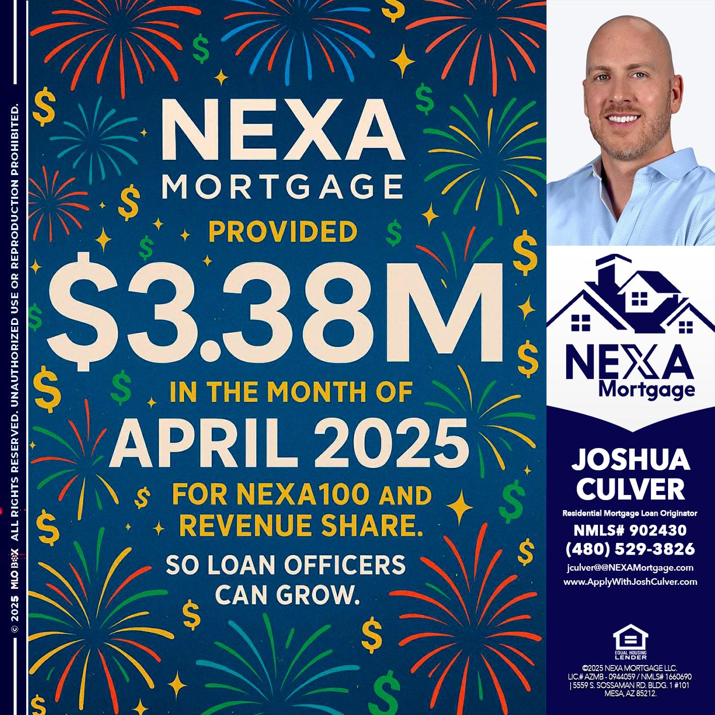 $3.38M - Joshua Culver -Residential Mortgage Loan Originator & Recruiter