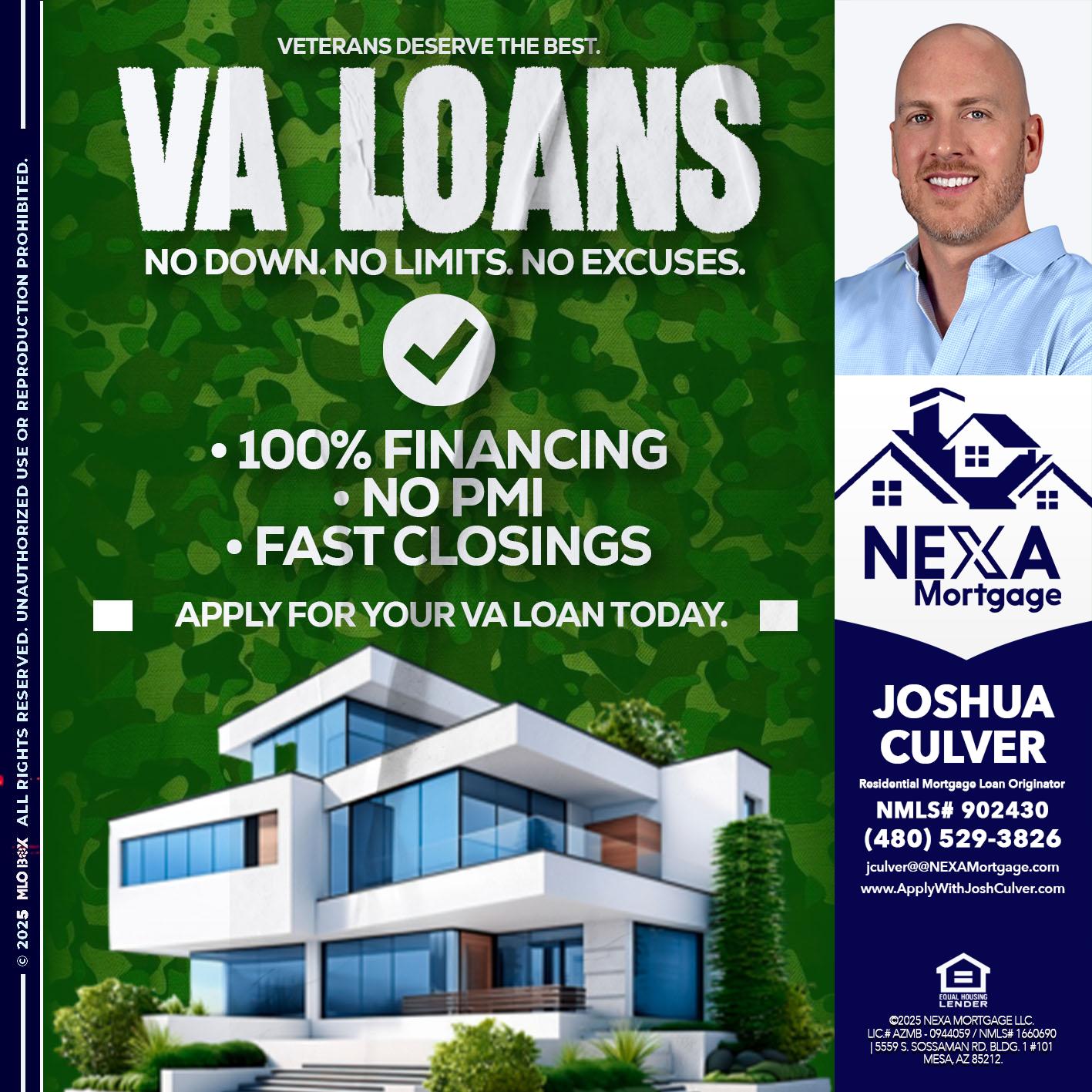 VA LOANS - Joshua Culver -Residential Mortgage Loan Originator & Recruiter