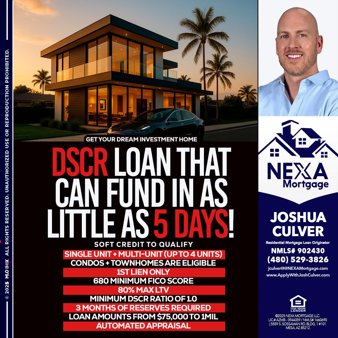 DSCR LOAN - Joshua Culver -Residential Mortgage Loan Originator & Recruiter