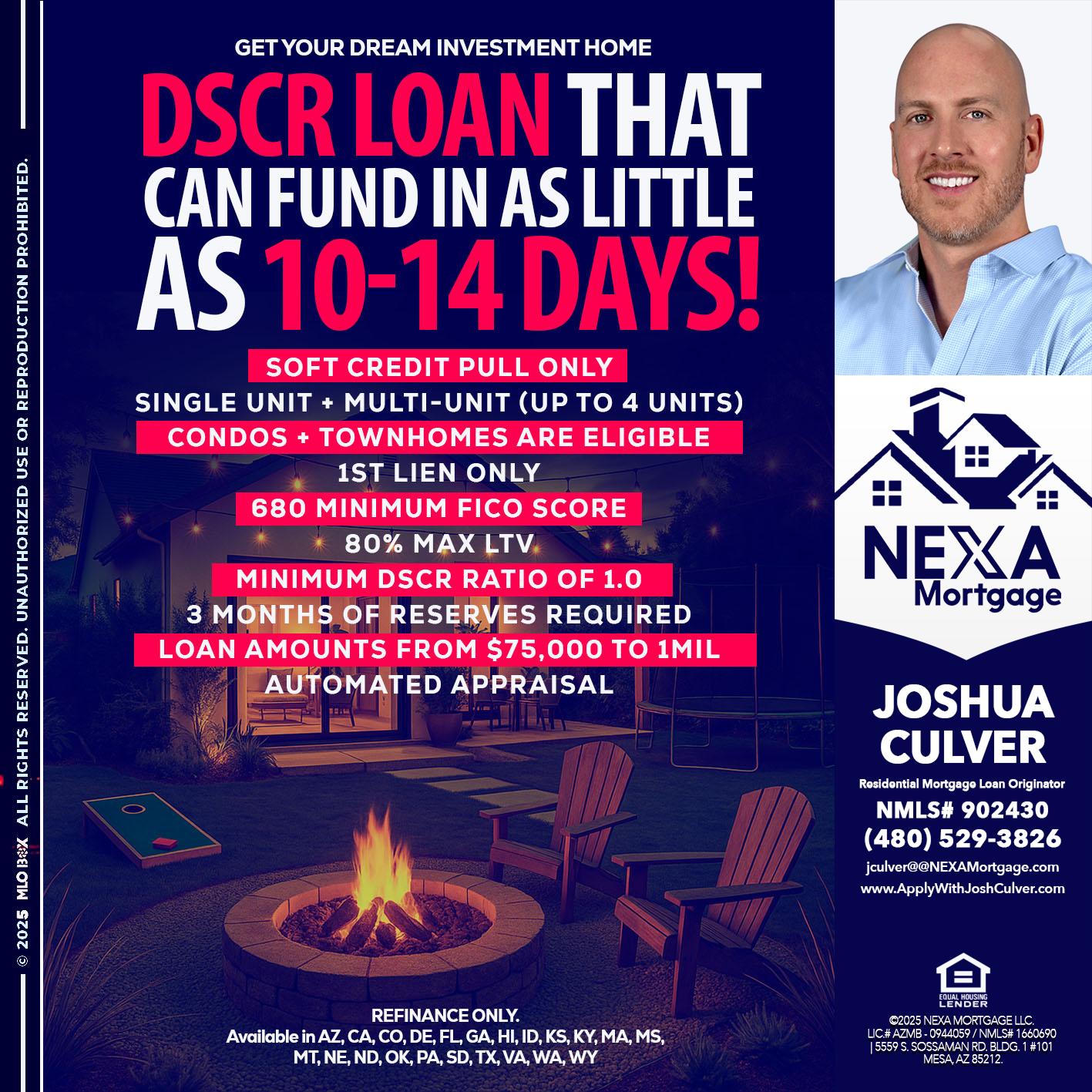 DSCR LOAN - Joshua Culver -Residential Mortgage Loan Originator & Recruiter