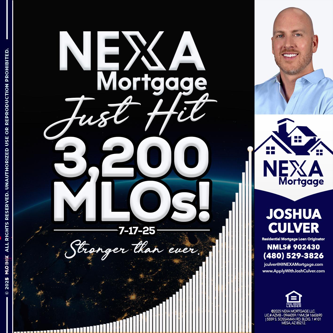 3200 MLOs - Joshua Culver -Residential Mortgage Loan Originator & Recruiter