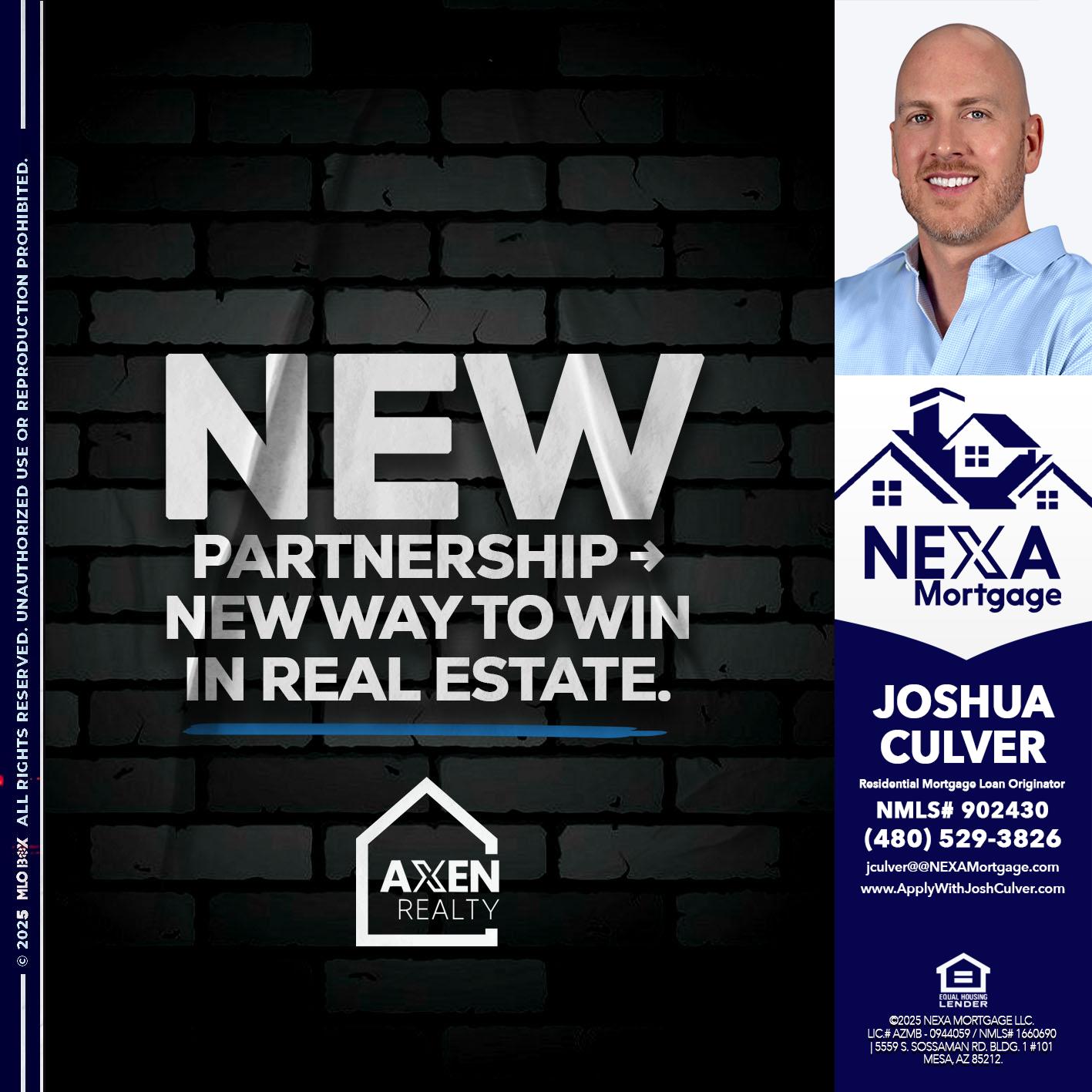 new partnership - Joshua Culver -Residential Mortgage Loan Originator & Recruiter