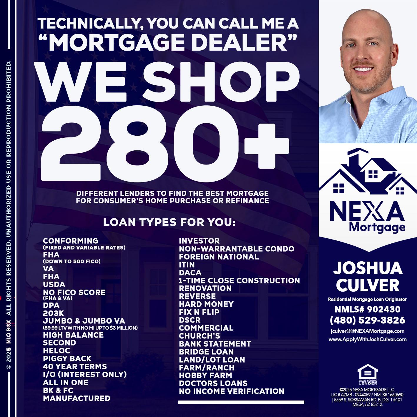 WE SHOP 280 + - Joshua Culver -Residential Mortgage Loan Originator & Recruiter
