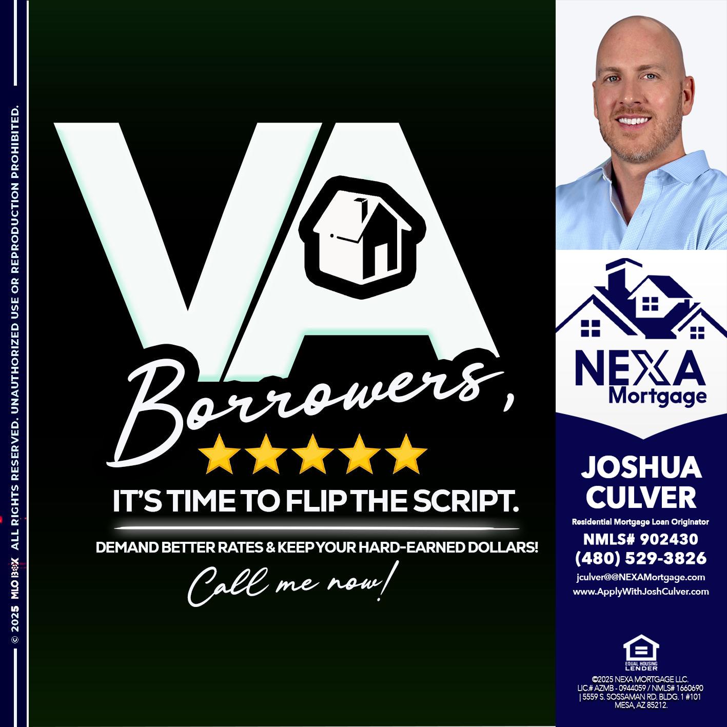 VA BORROWERS - Joshua Culver -Residential Mortgage Loan Originator & Recruiter