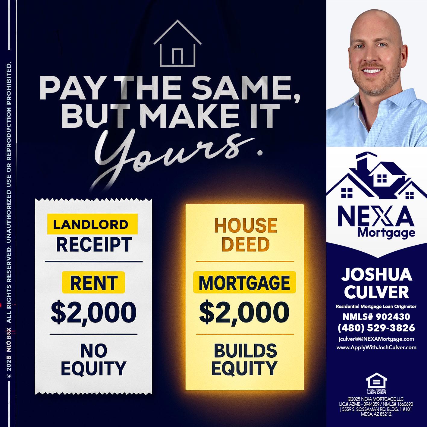 pay the same - Joshua Culver -Residential Mortgage Loan Originator & Recruiter