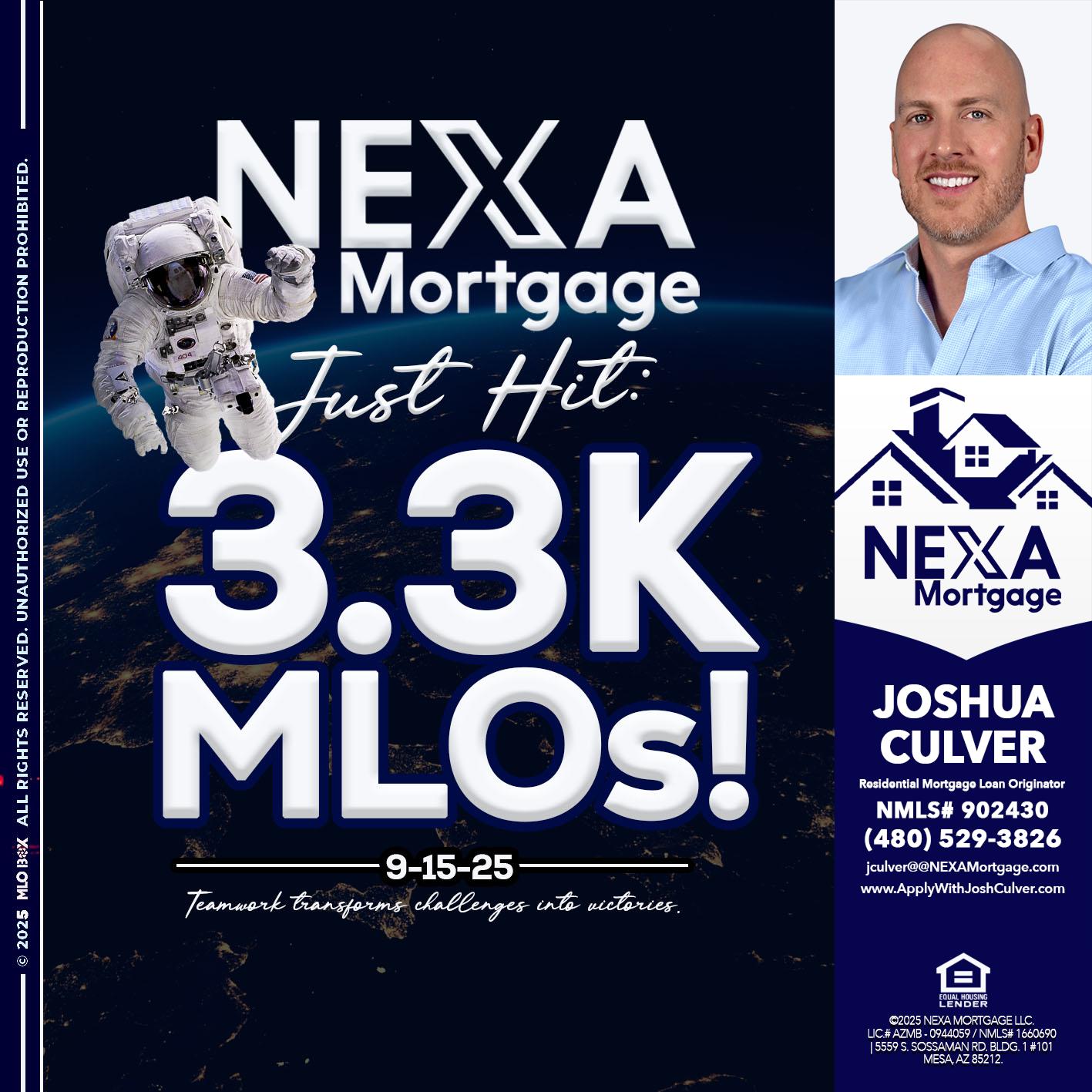 3.3K - Joshua Culver -Residential Mortgage Loan Originator & Recruiter