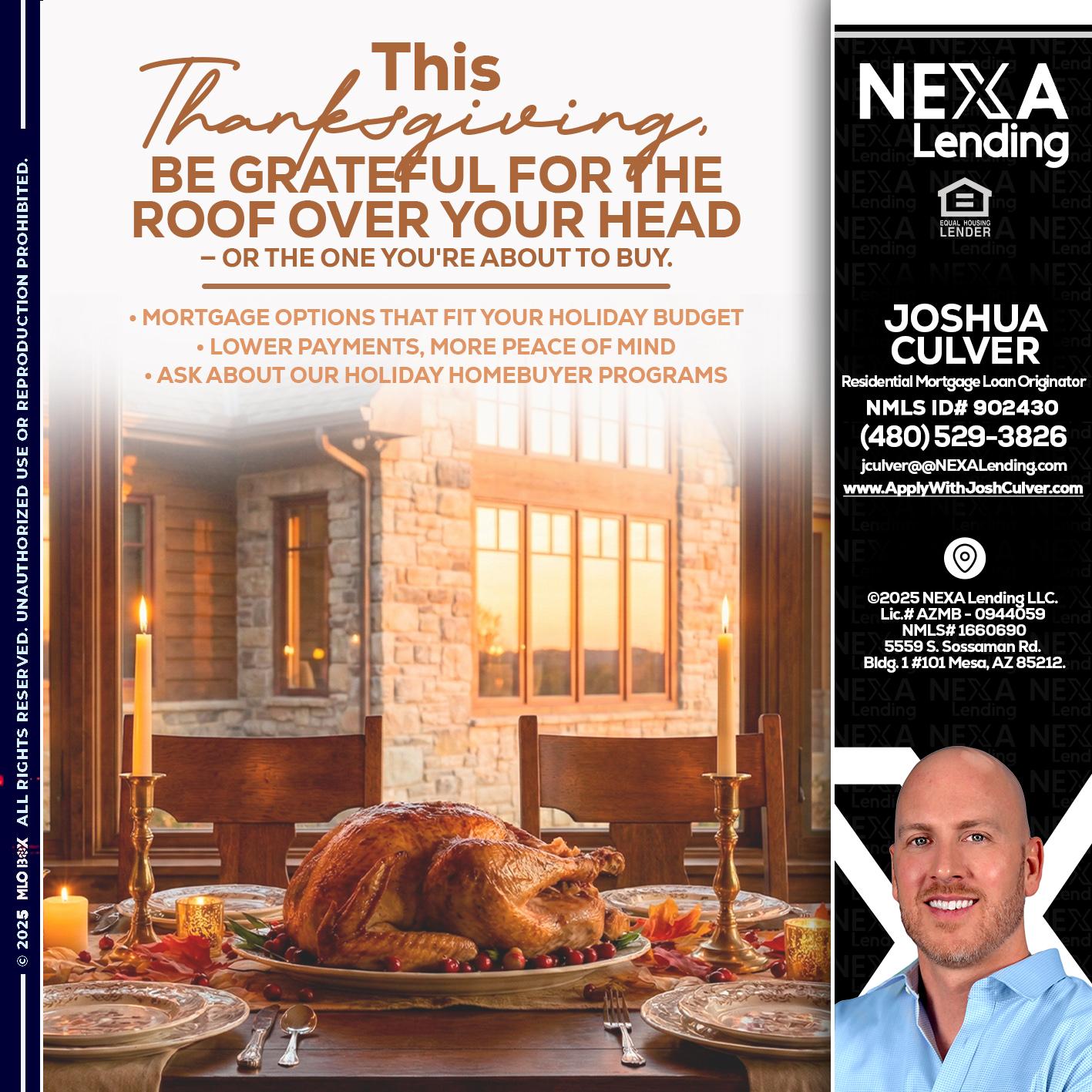 THIS THANKSGIVING - Joshua Culver -Residential Mortgage Loan Originator & Recruiter