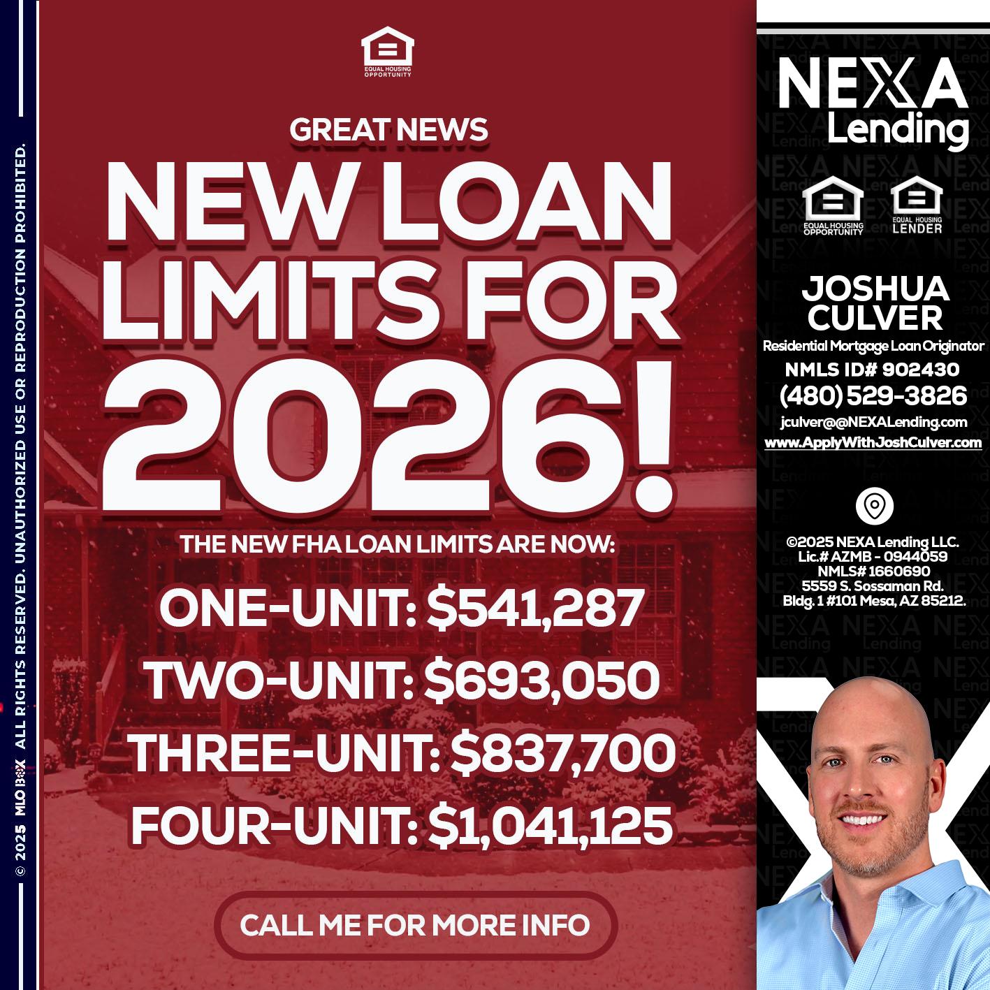 loan limits - Joshua Culver -Residential Mortgage Loan Originator & Recruiter