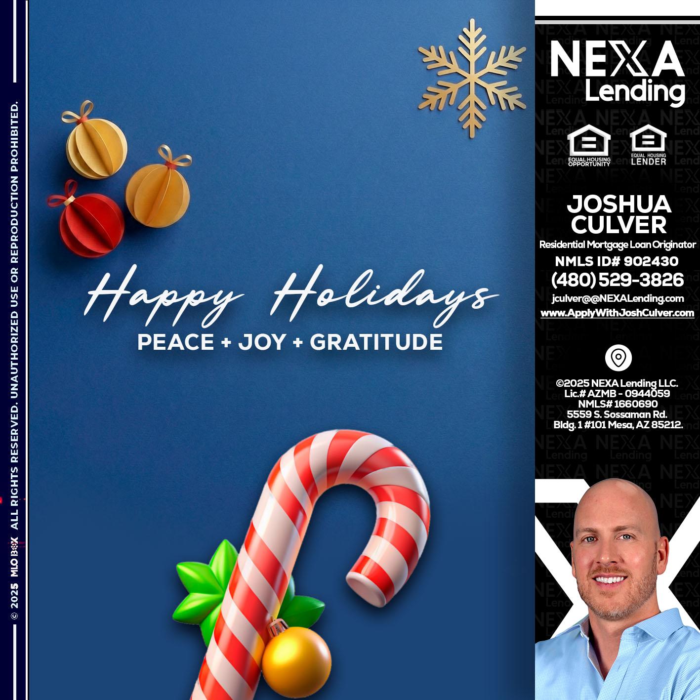 HAPPY HOLIDAYS - Joshua Culver -Residential Mortgage Loan Originator & Recruiter