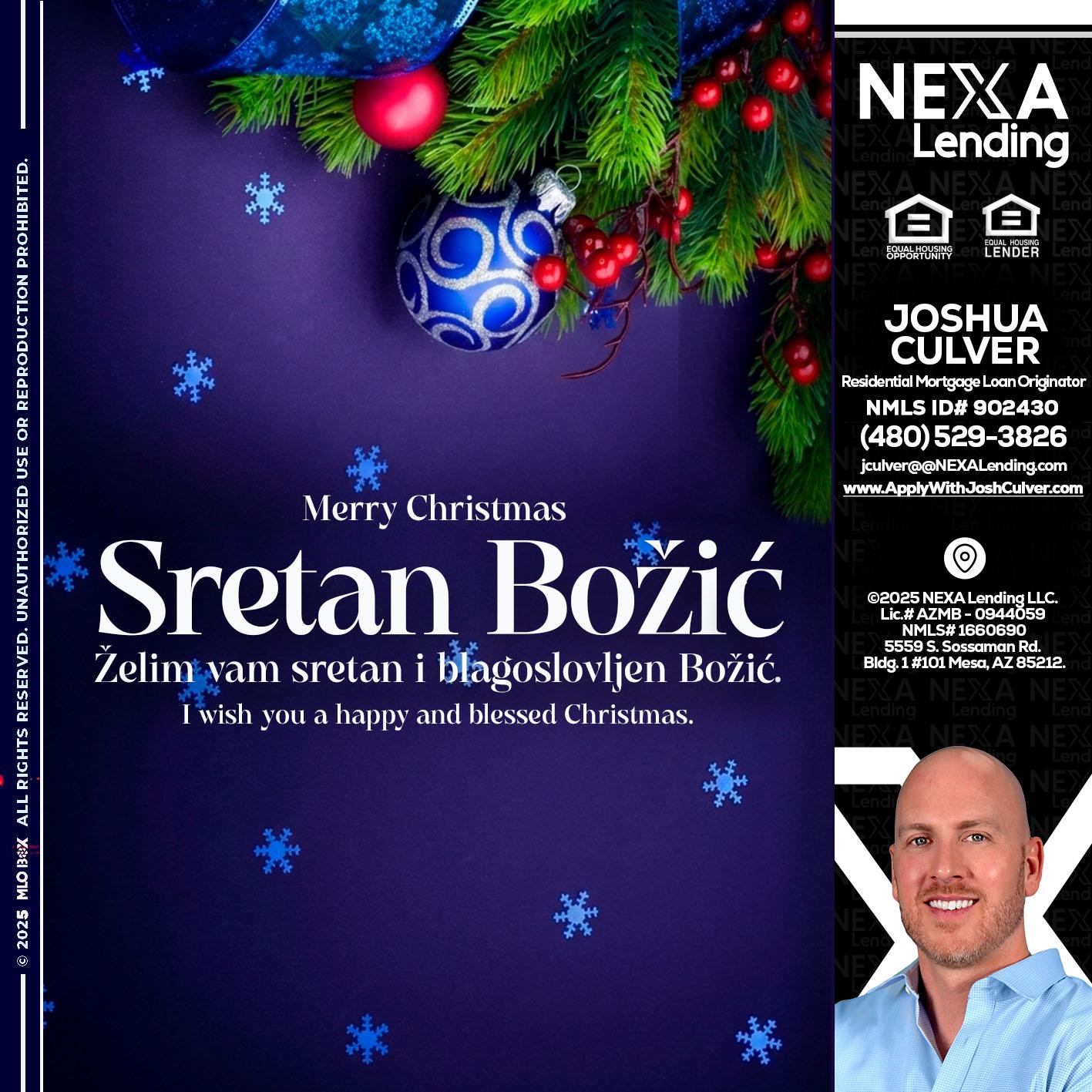 Sretan Božić - Joshua Culver -Residential Mortgage Loan Originator & Recruiter