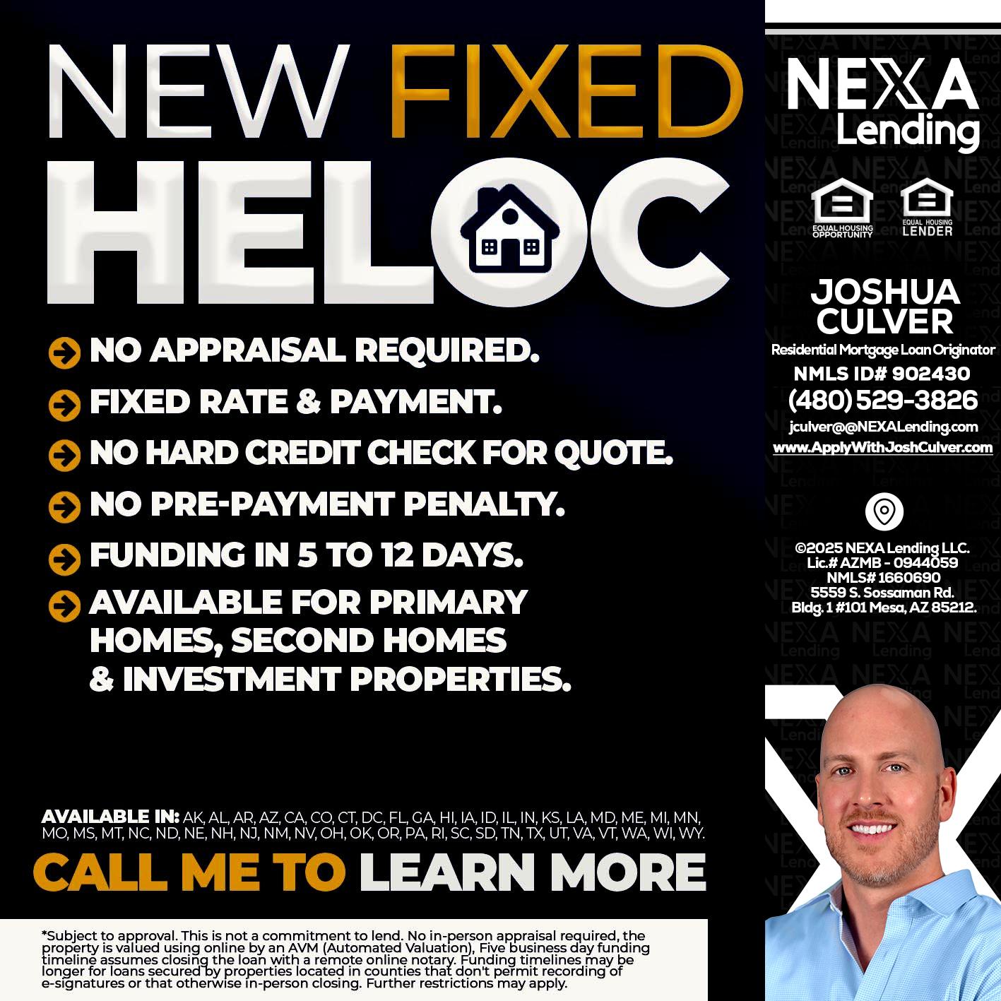 HELOC - Joshua Culver -Residential Mortgage Loan Originator & Recruiter