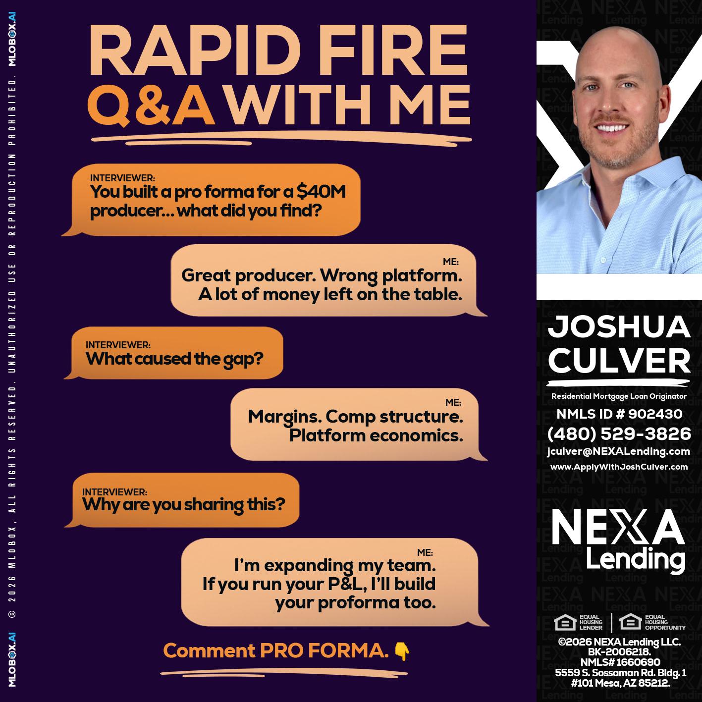 RAPID FIRE - Joshua Culver -Residential Mortgage Loan Originator & Recruiter