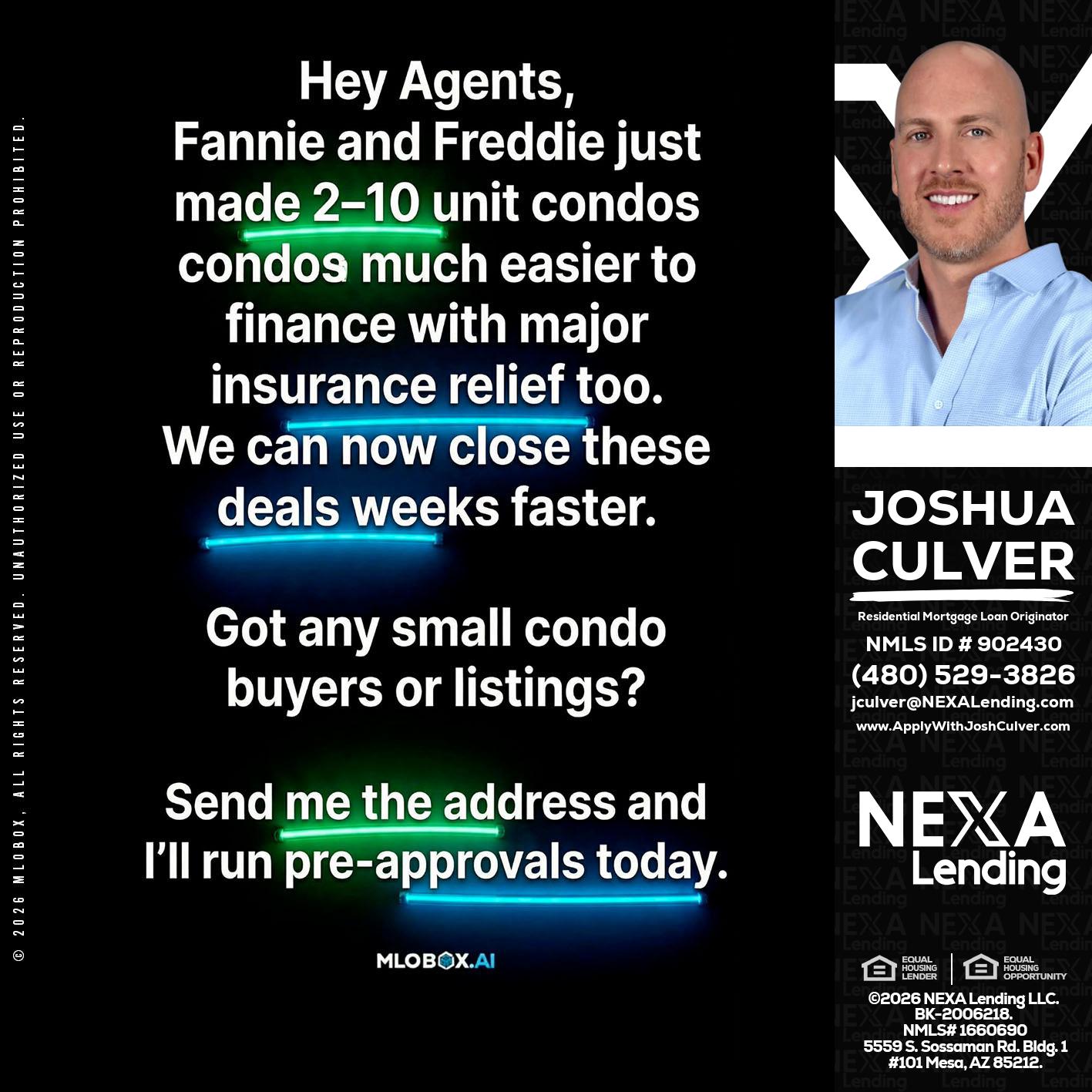 HEY AGENTS - Joshua Culver -Residential Mortgage Loan Originator & Recruiter