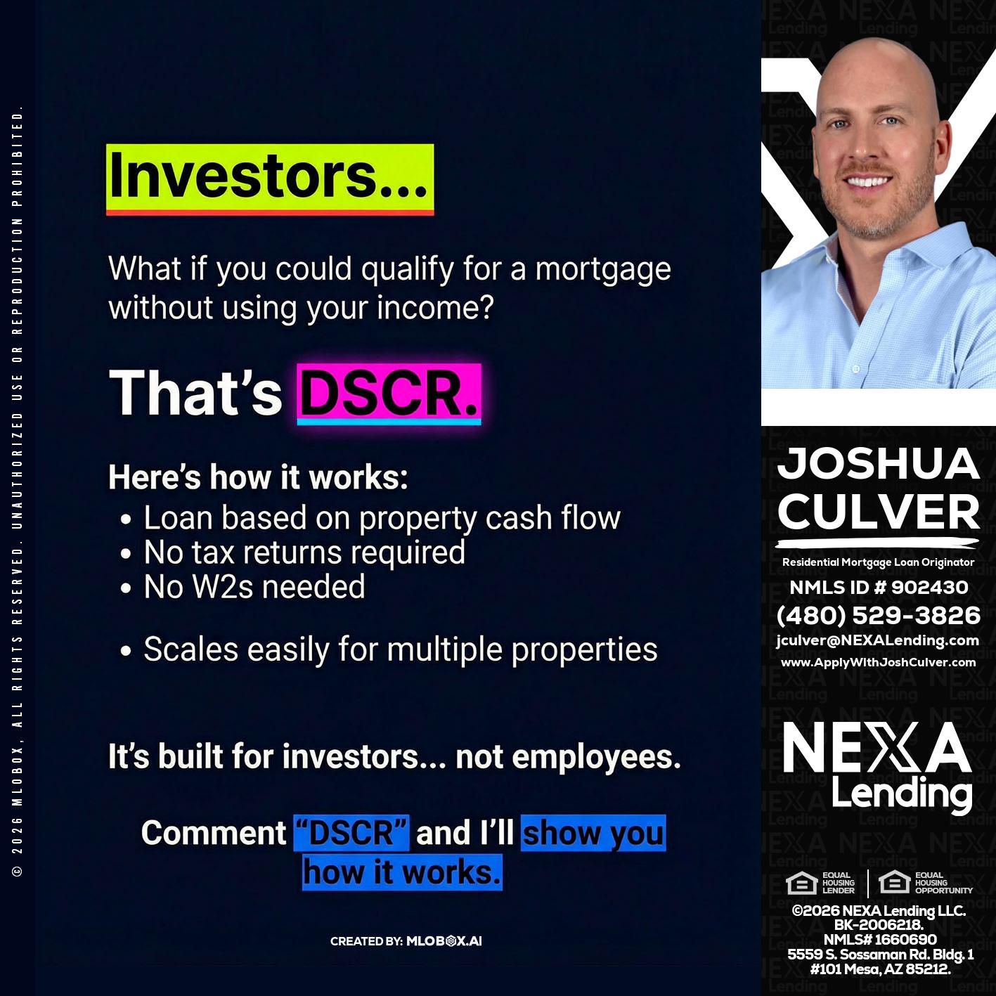 INVESTORS - Joshua Culver -Residential Mortgage Loan Originator & Recruiter