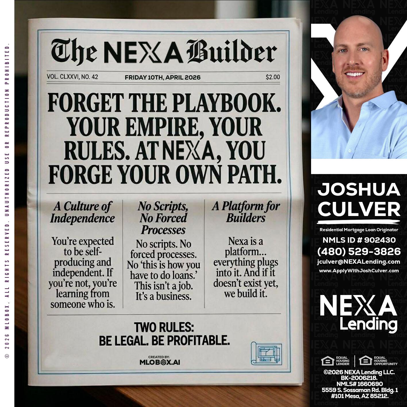 THE NEXA BUILDER - Joshua Culver -Residential Mortgage Loan Originator & Recruiter