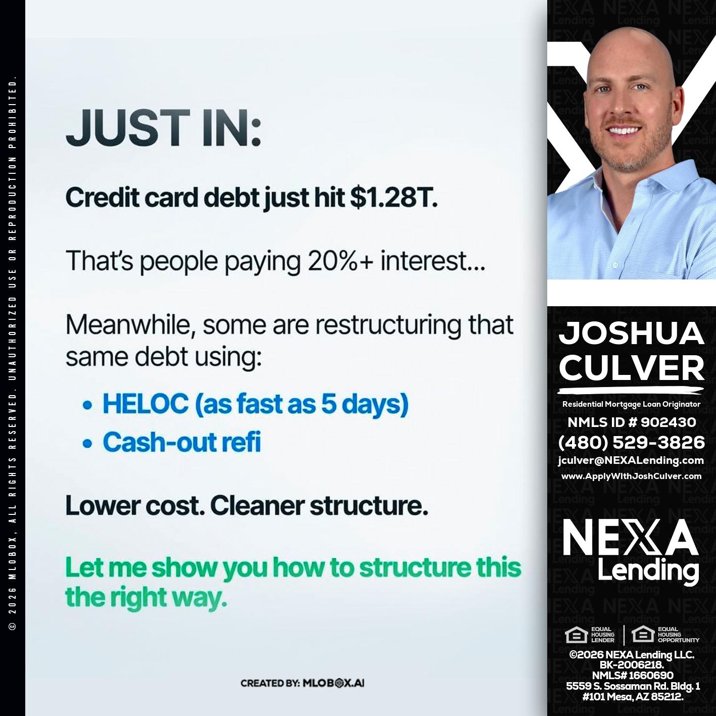 JUST IN - Joshua Culver -Residential Mortgage Loan Originator & Recruiter