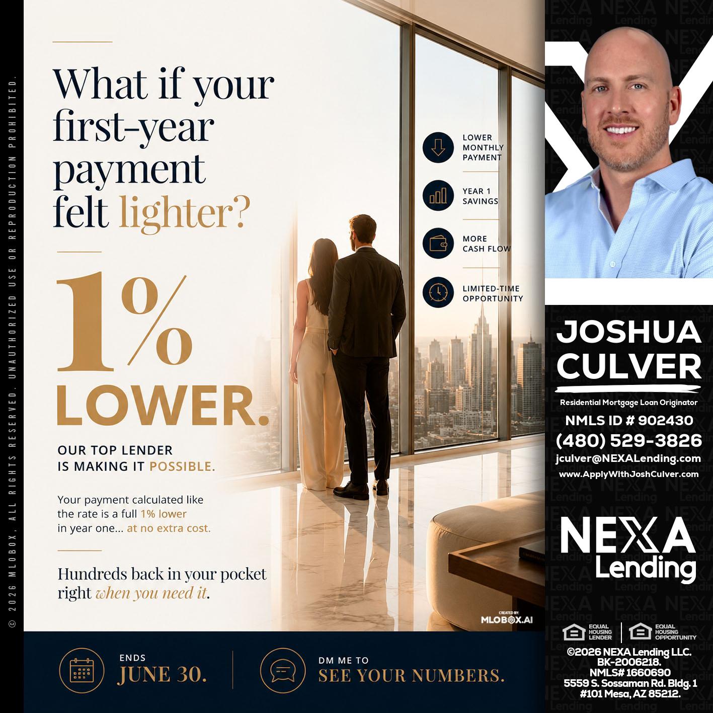 1% lower - Joshua Culver -Residential Mortgage Loan Originator & Recruiter