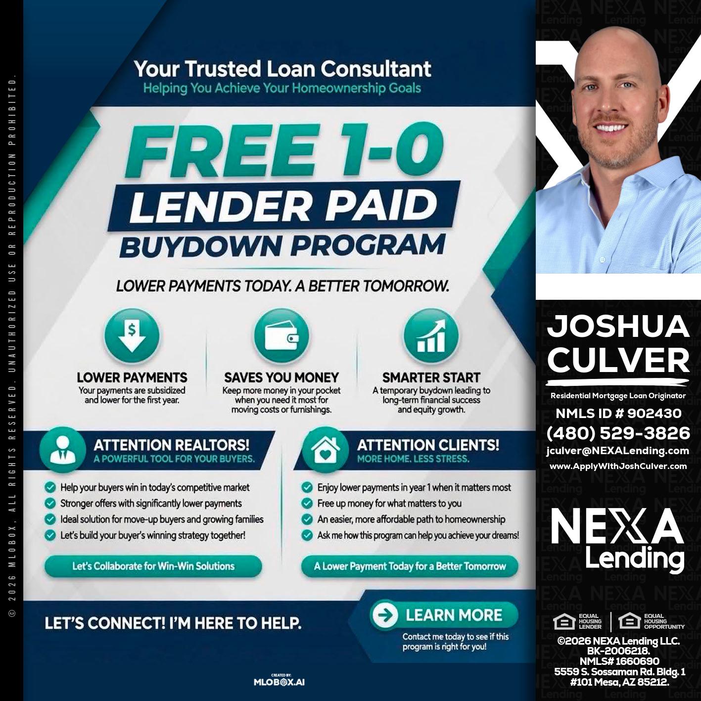 FREE 1-0 - Joshua Culver -Residential Mortgage Loan Originator & Recruiter