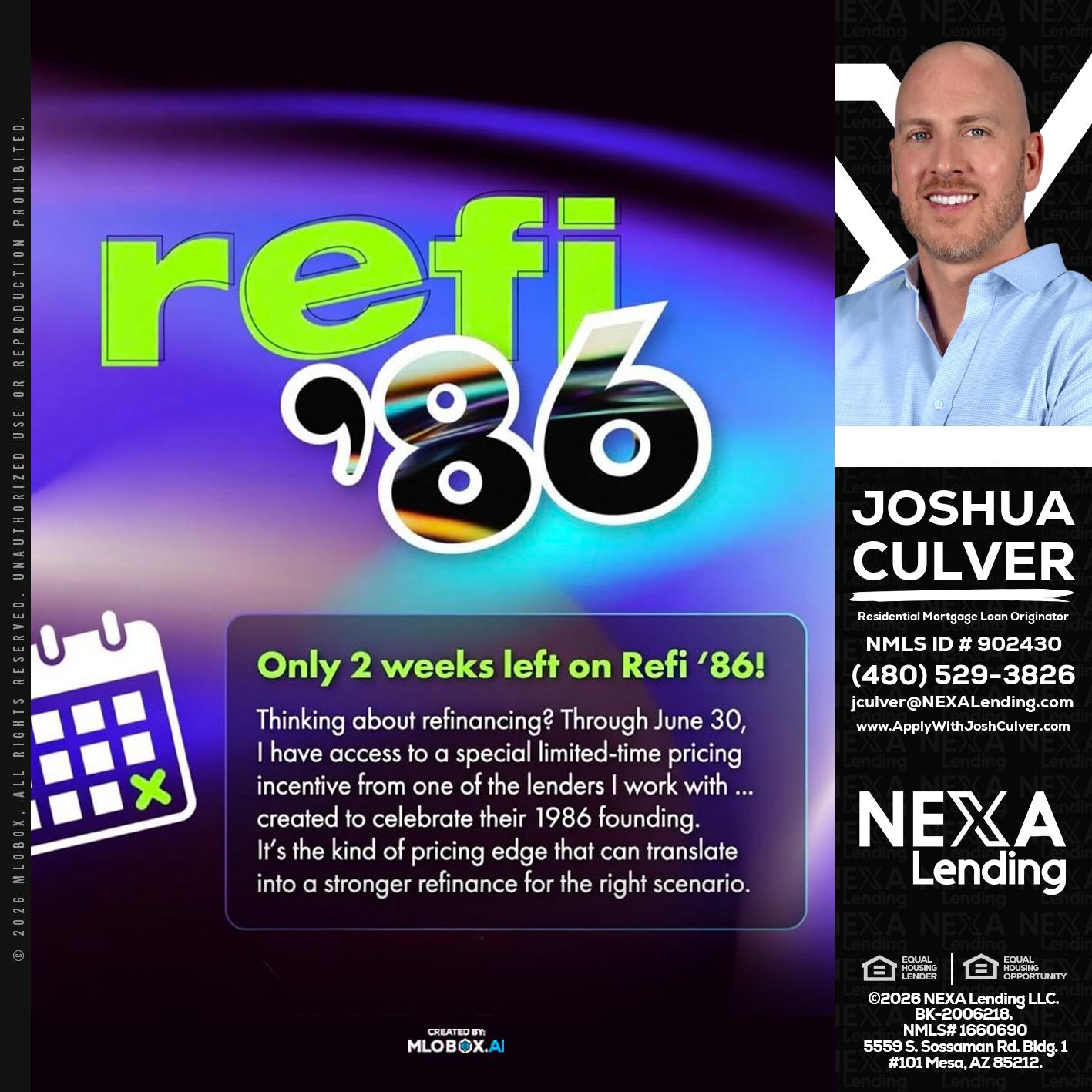 REFI 86 - Joshua Culver -Residential Mortgage Loan Originator & Recruiter