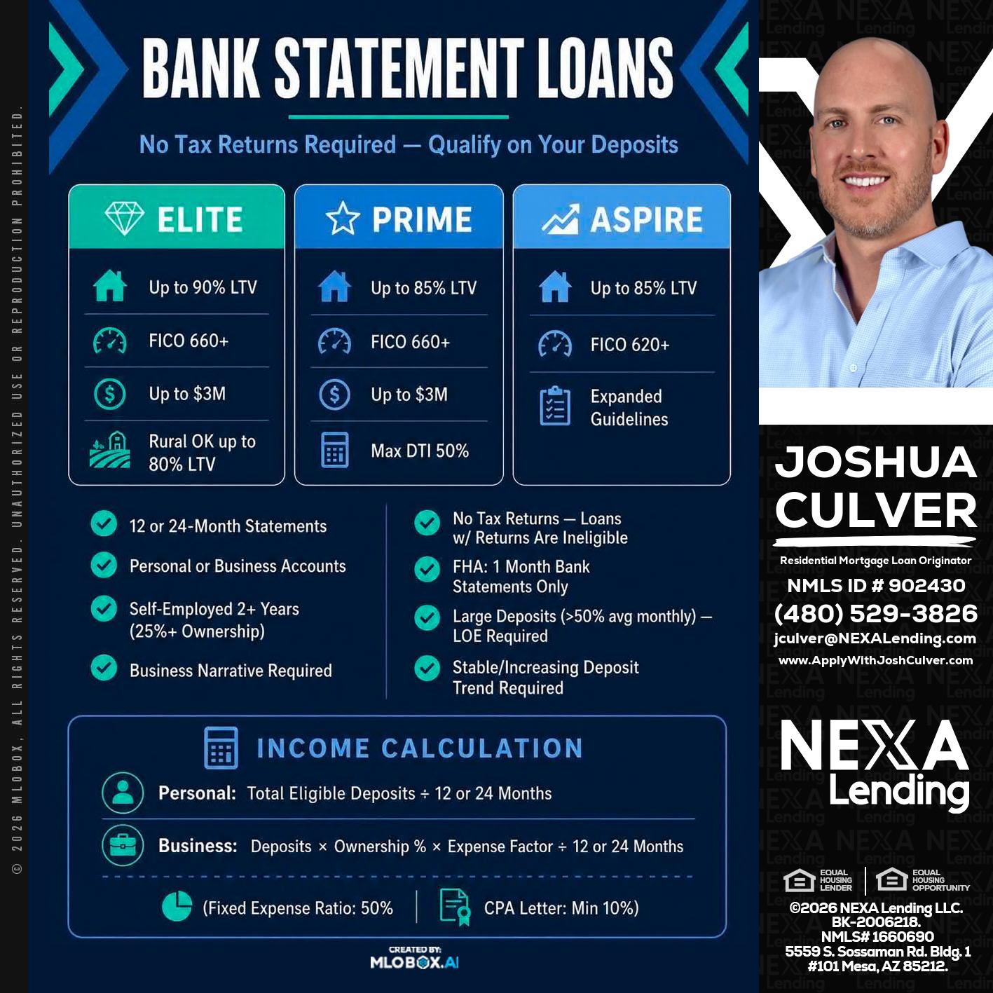 BANK STATEMENT - Joshua Culver -Residential Mortgage Loan Originator & Recruiter