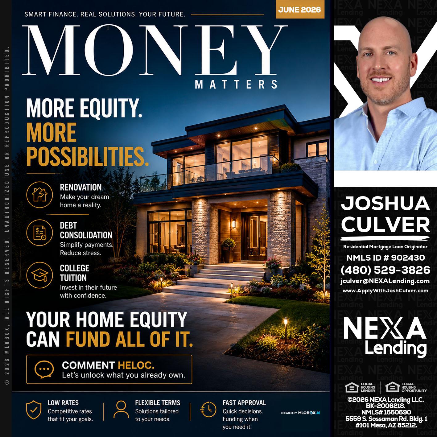 MONEY MATTERS - Joshua Culver -Residential Mortgage Loan Originator & Recruiter