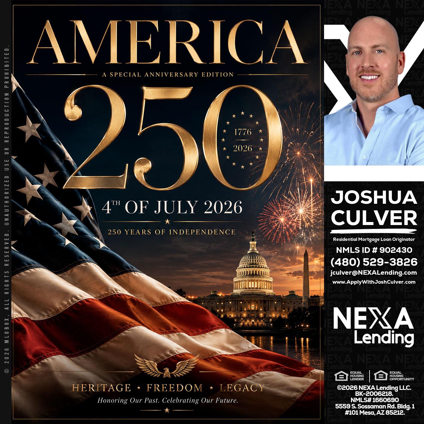 AMERICA 250 TH - Joshua Culver -Residential Mortgage Loan Originator & Recruiter