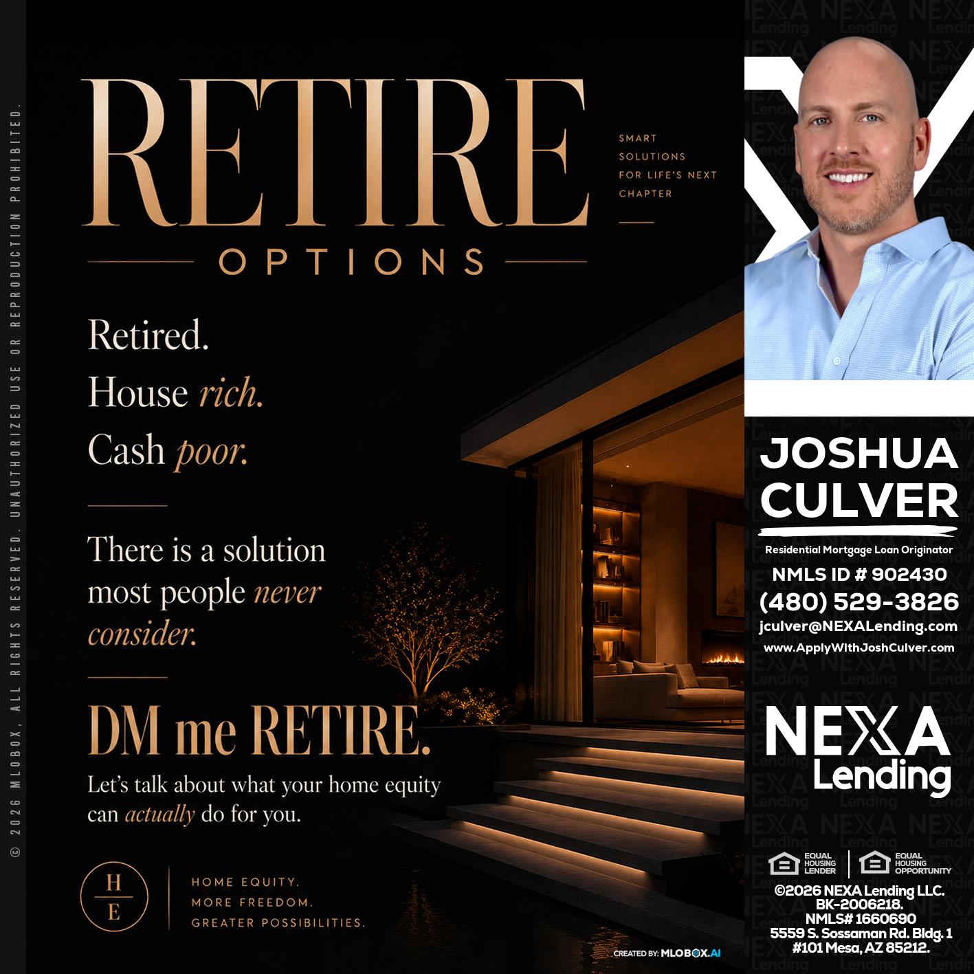 RETIRE LOANS - Joshua Culver -Residential Mortgage Loan Originator & Recruiter