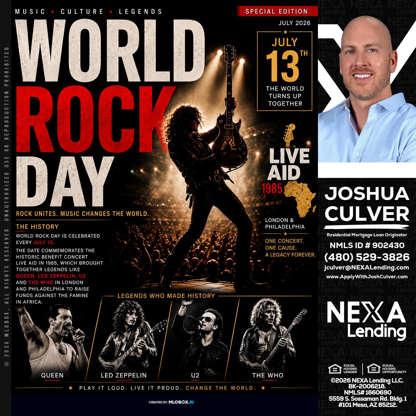 WORLD ROCK MUSIC DAY - Joshua Culver -Residential Mortgage Loan Originator & Recruiter