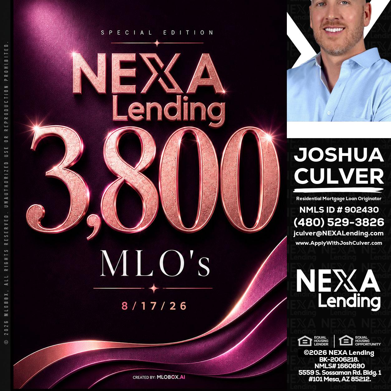 3800 MLOs - Joshua Culver -Residential Mortgage Loan Originator & Recruiter