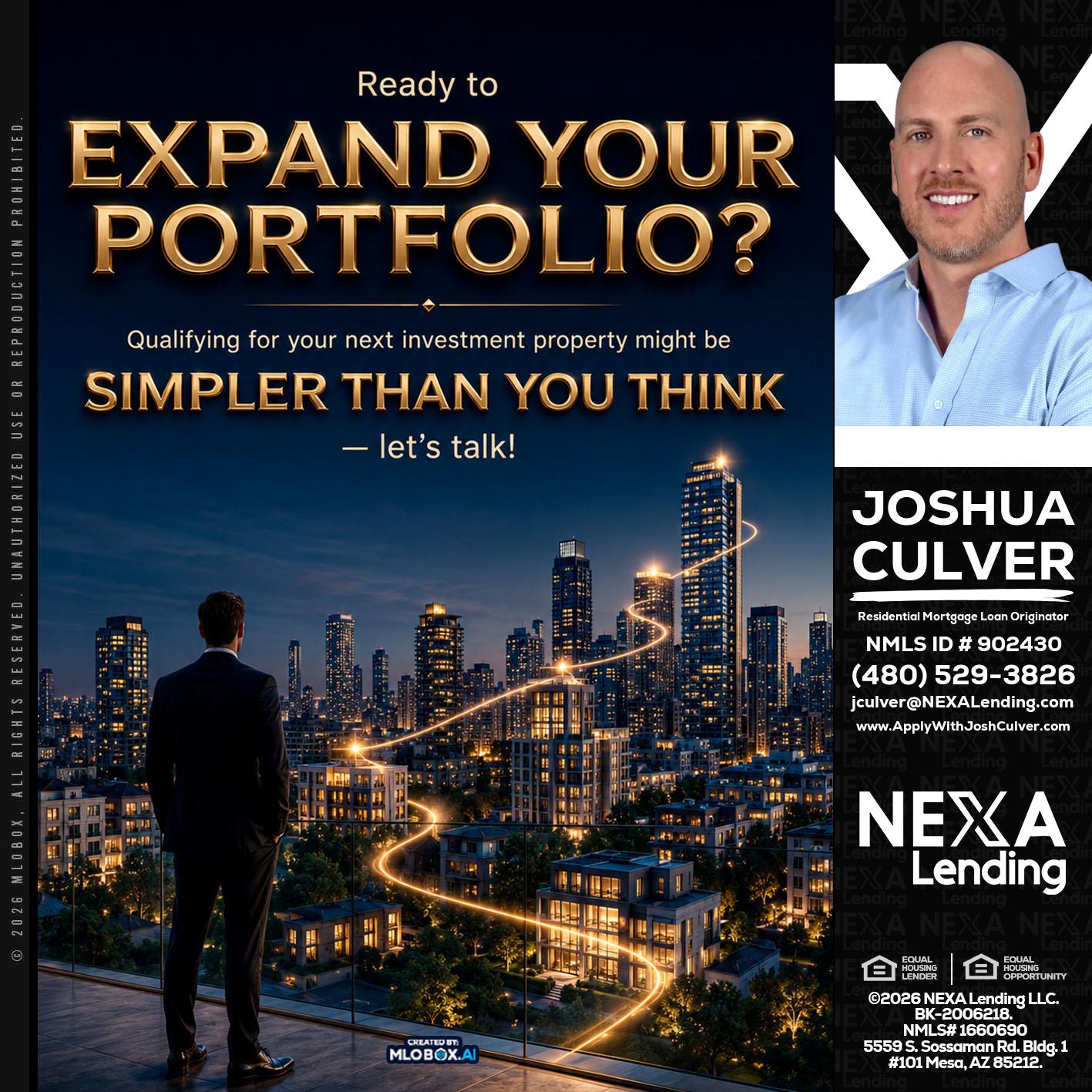 expand you portfolio - Joshua Culver -Residential Mortgage Loan Originator & Recruiter