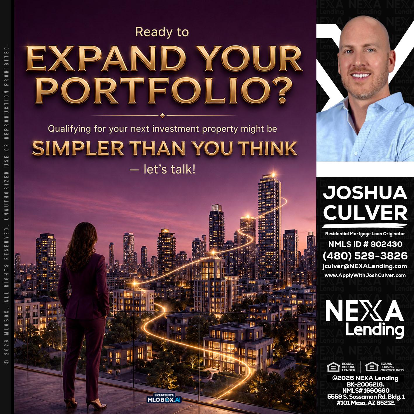 EXPAND YOUR PORTFOLIO - Joshua Culver -Residential Mortgage Loan Originator & Recruiter